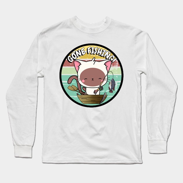 Cute white cat has gone fishing Long Sleeve T-Shirt by Pet Station